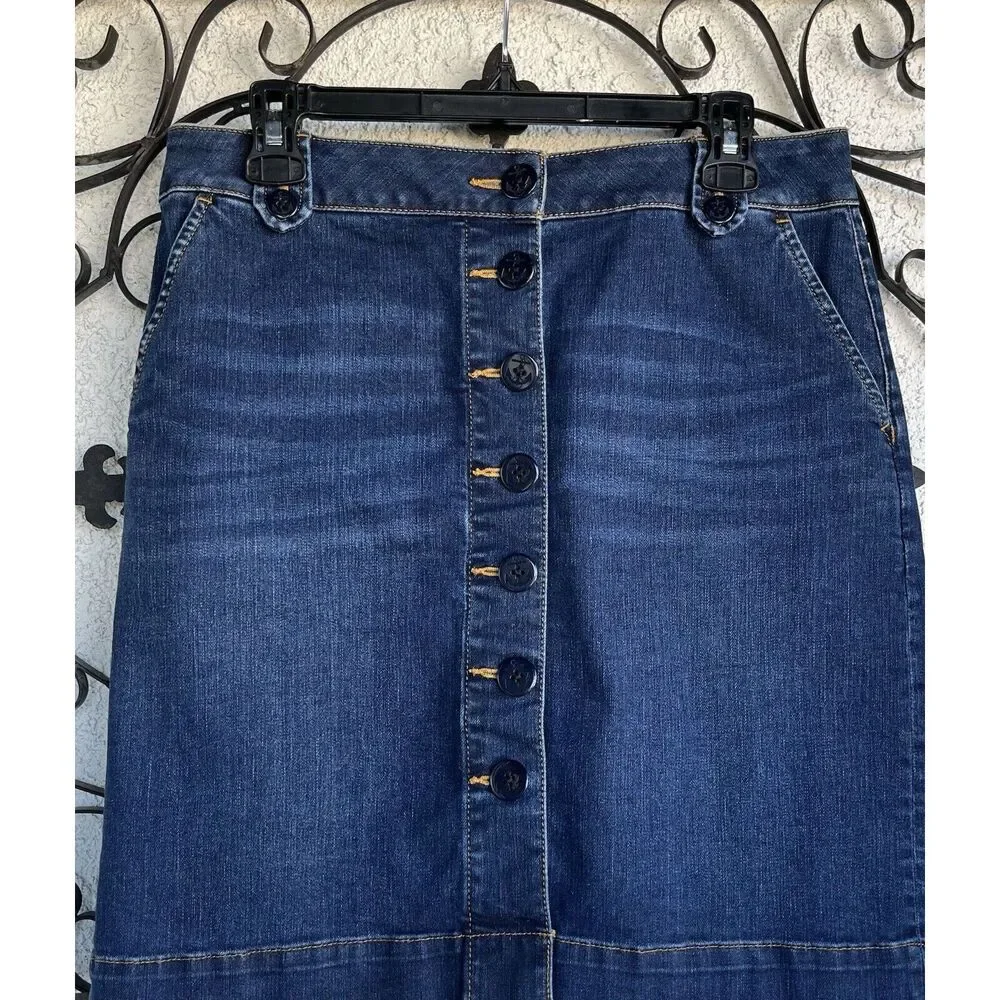 Talbots Denim Nautical Button Skirt - Size 8P - Dark Blue wash Blue